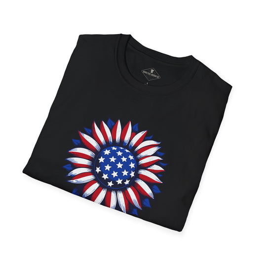 American Flag Flower Black T-Shirt