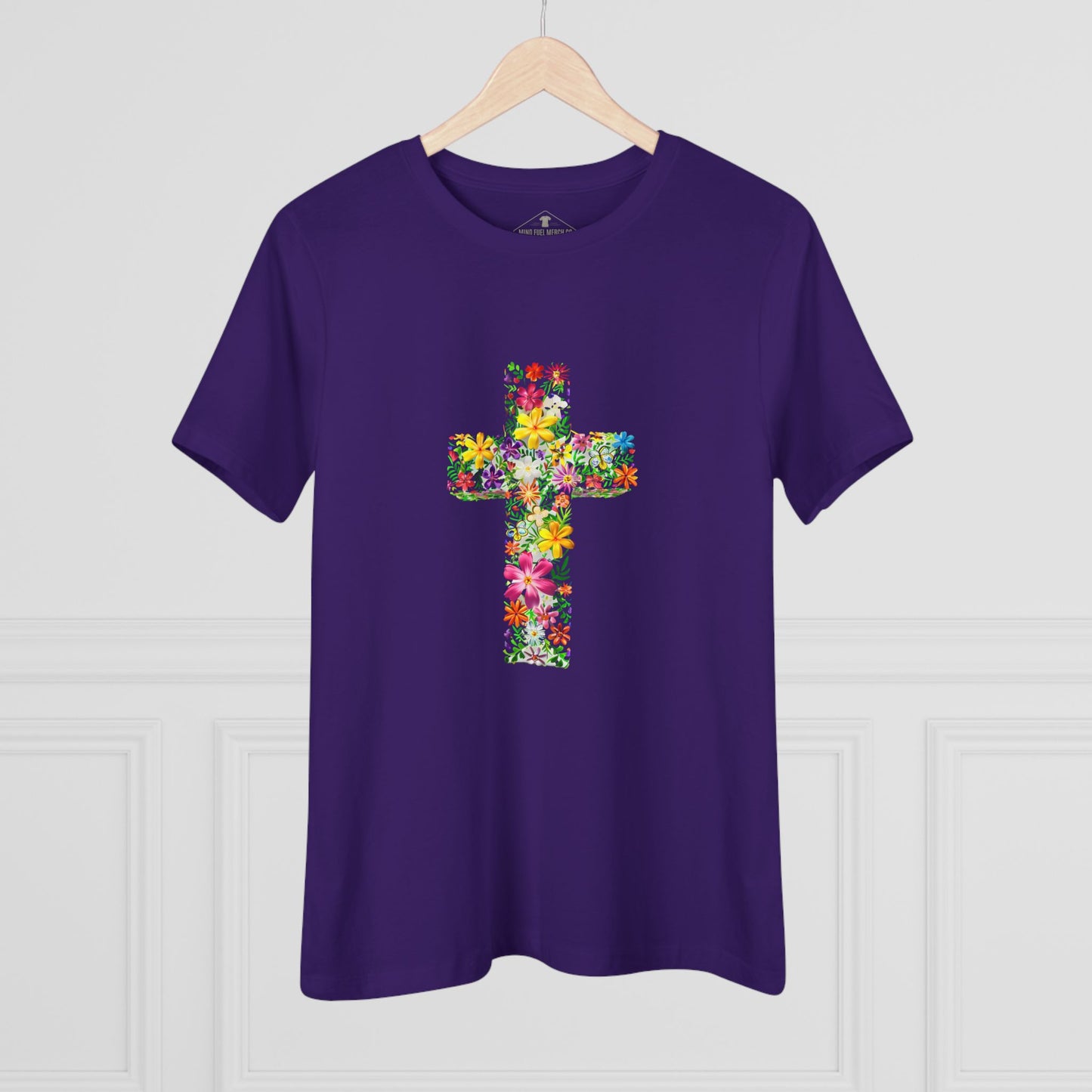Floral Cross Purple Womens T-Shirt