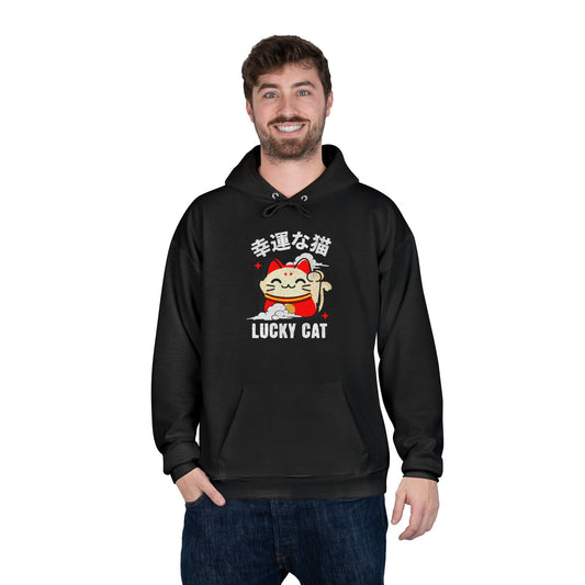 Japanese Waving Lucky Cat Maneki-Neko Black Hoodie