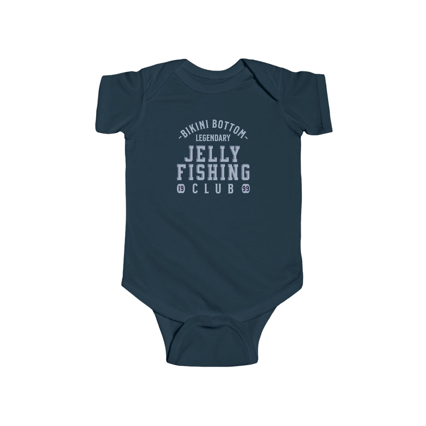 Bikini Bottom Jelly Fishing Club Navy Blue Baby Bodysuit