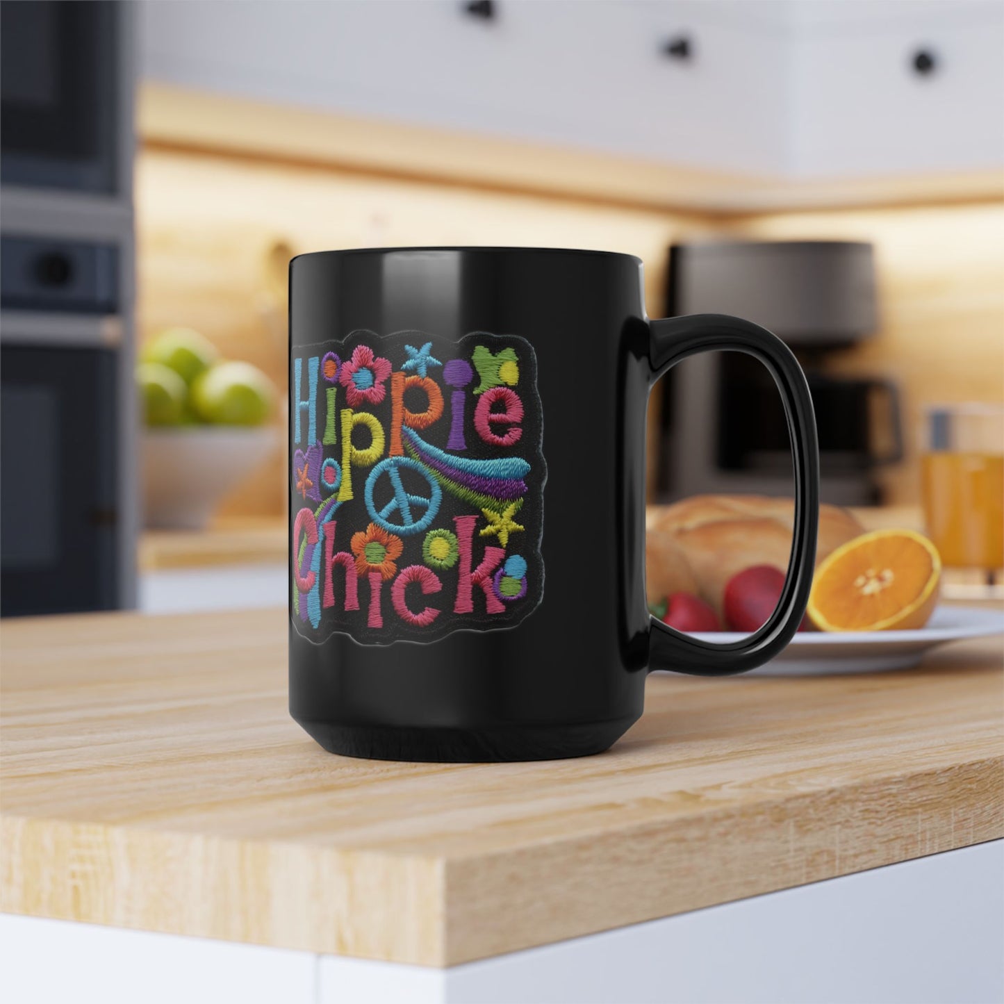 Vintage 1970's Hippie Chick Black Mug