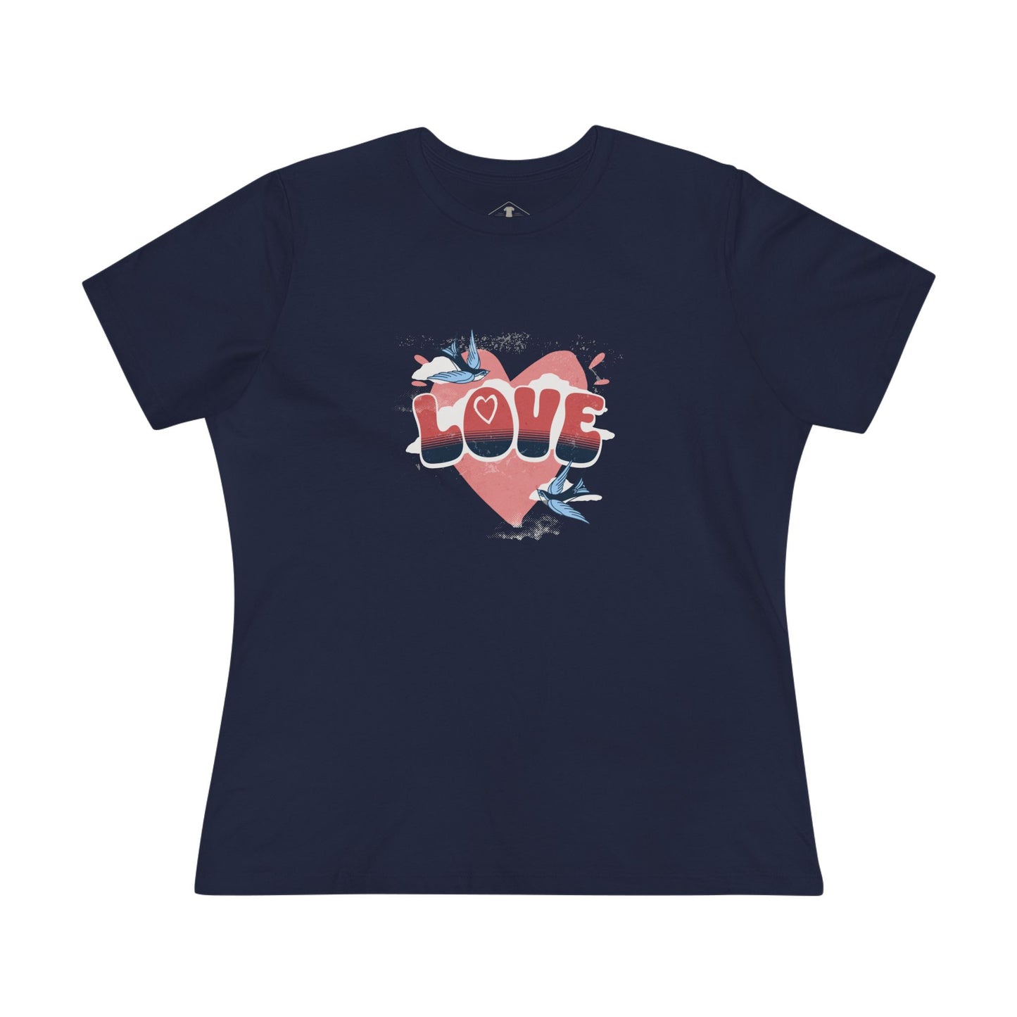 Love Heart Sparrows Navy Womens T-Shirt