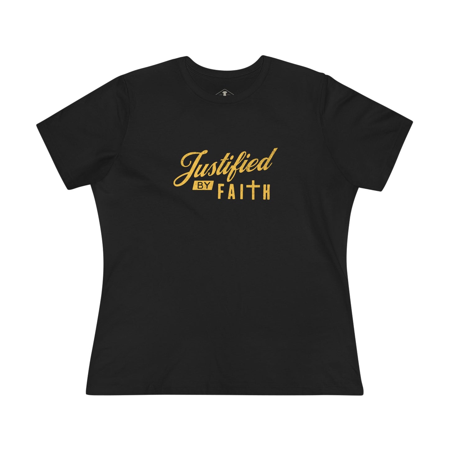 Justified By Faith Black Womens T-Shirt