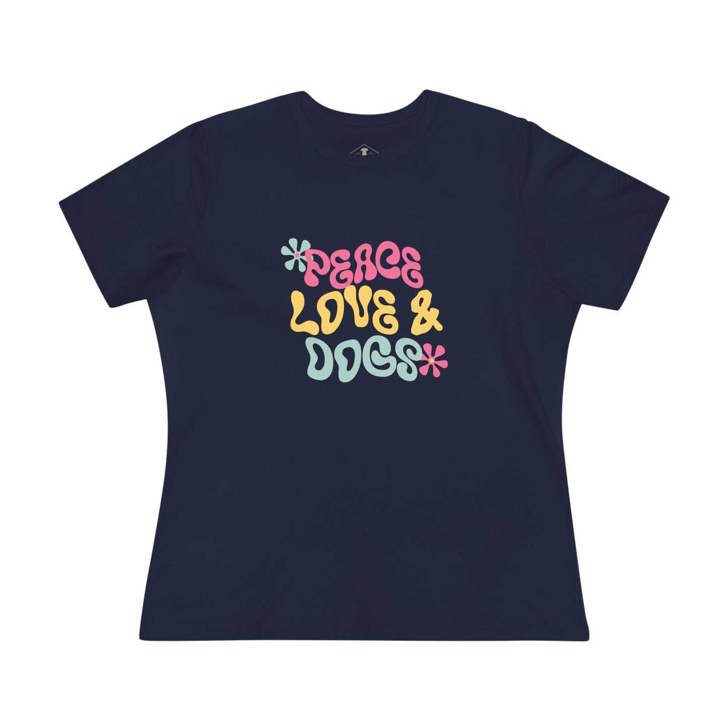 Peace Love And Dogs Navy Womens T-Shirt