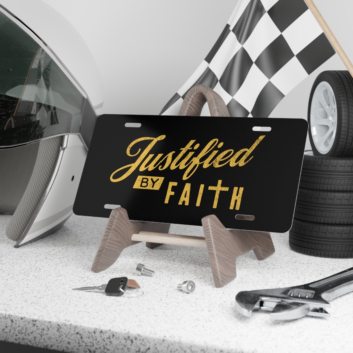 Justified By Faith Black Vanity License Plate