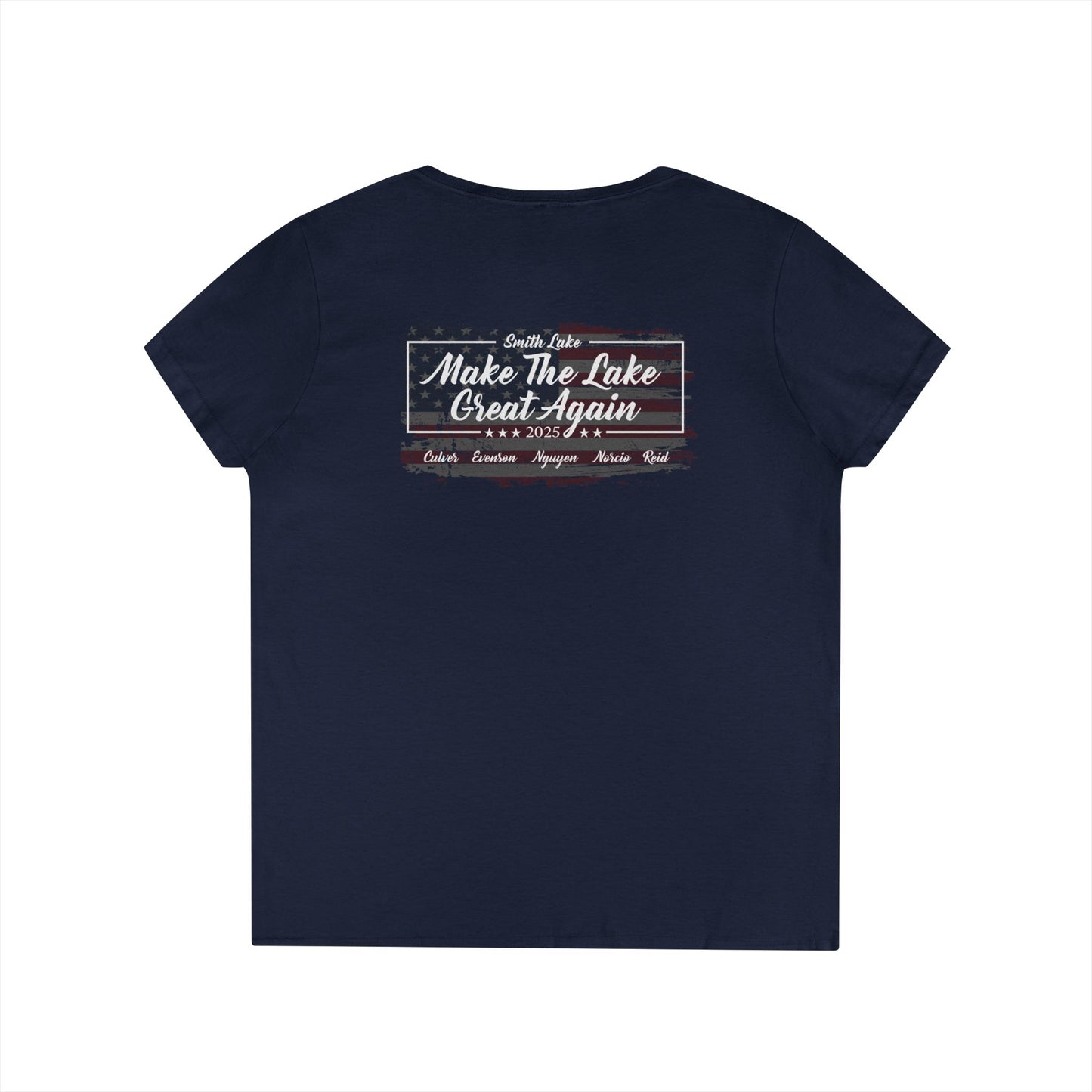 Smith Lake MLGA Tattered Flag Navy Ladies V-Neck T-Shirt
