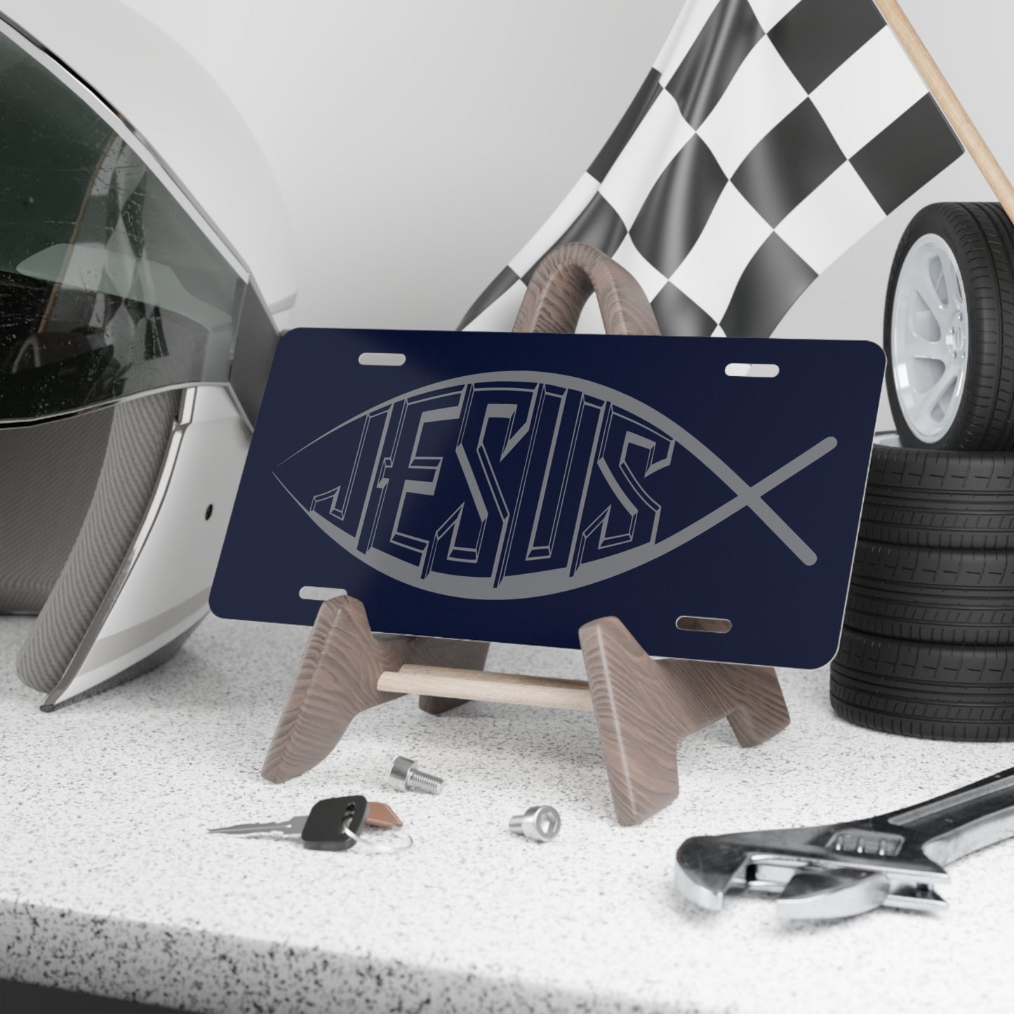 Jesus Fish Navy Vanity License Plate