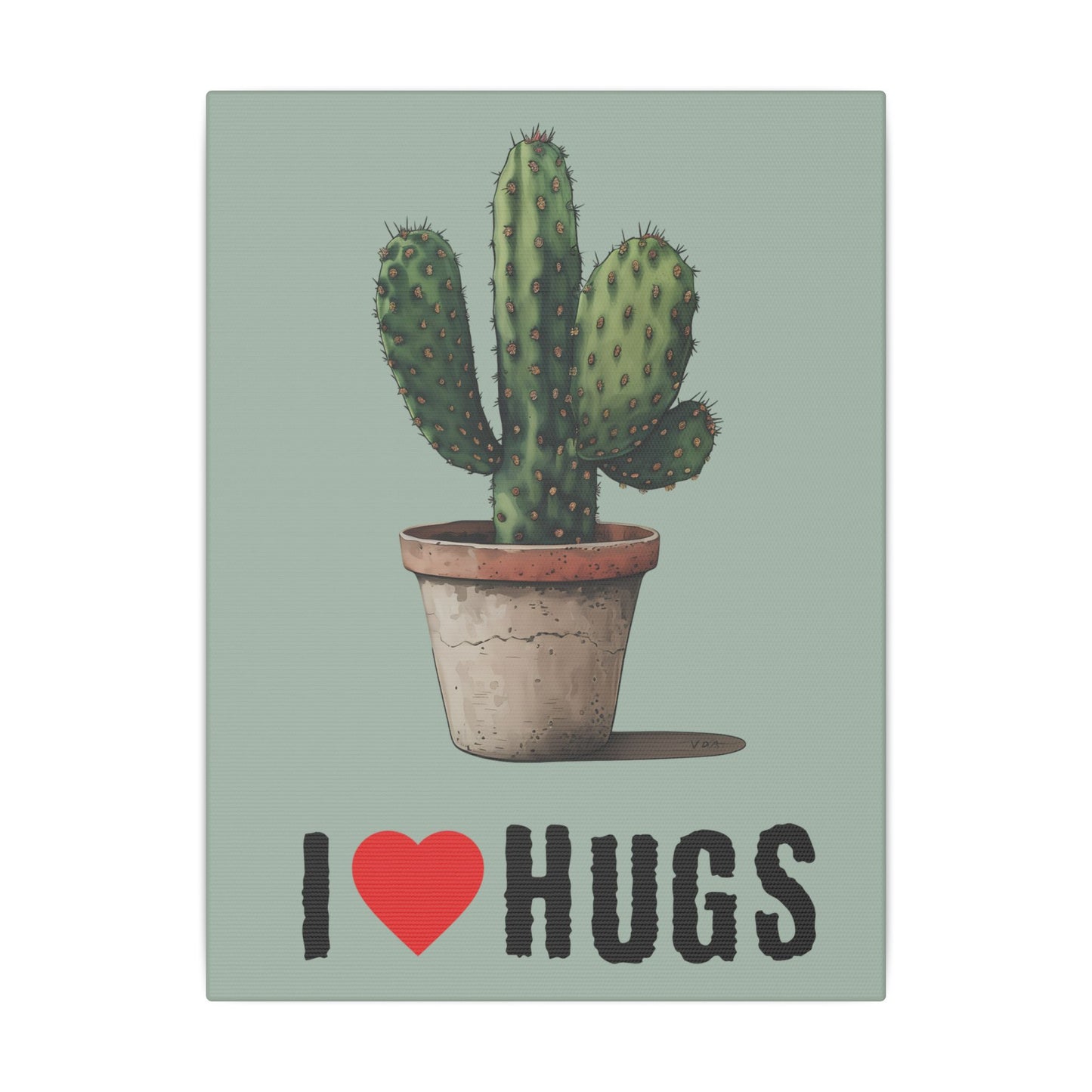 I Love Hugs Cactus Sage Green Wall Canvas