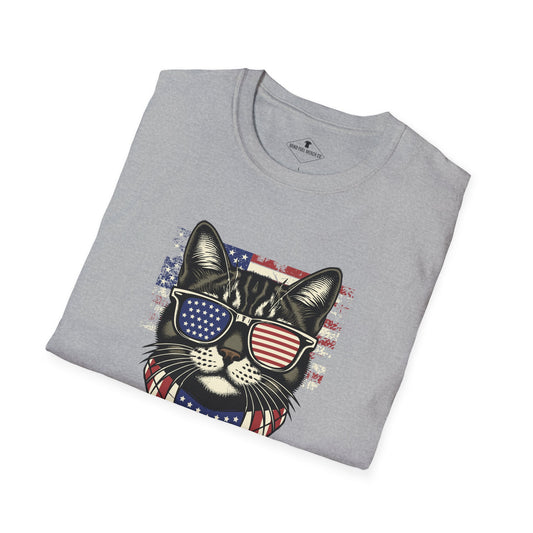 American Flag Cat Grey T-Shirt