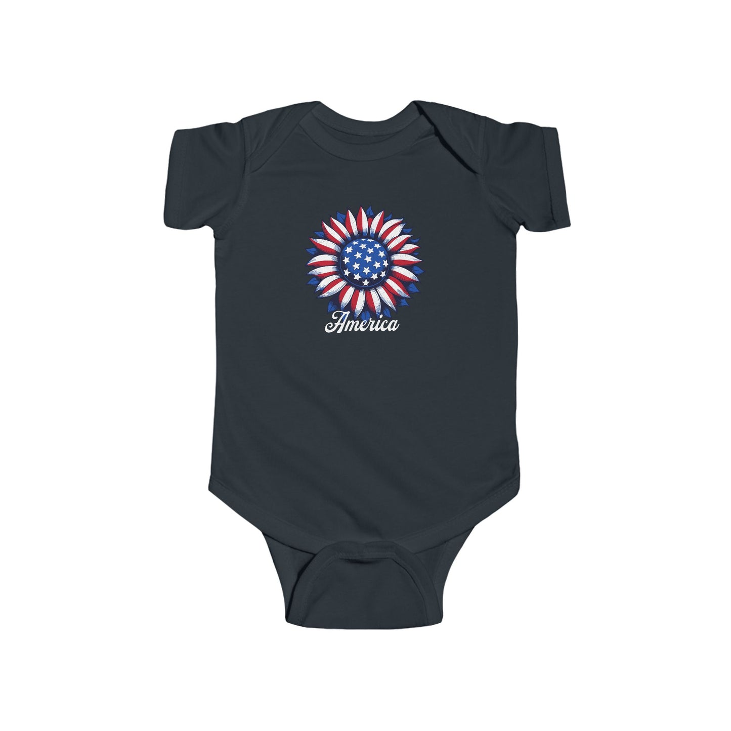 American Flag Flower Black Baby Bodysuit