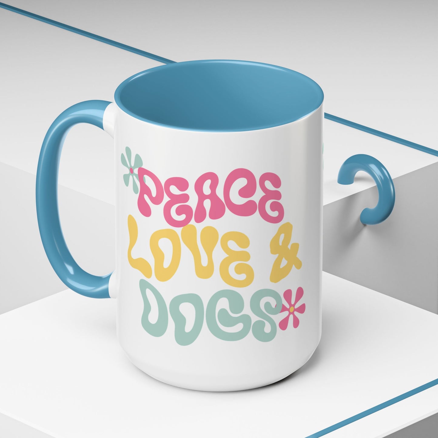 Peace Love And Dogs Light Blue Accent Mug