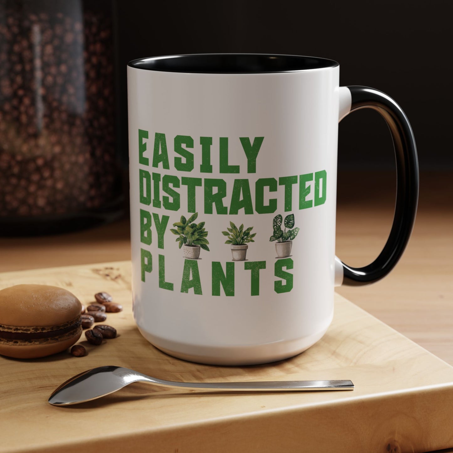 Easily Distracted By Plants Black Accent Mug