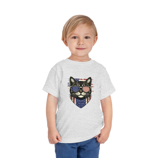 American Flag Cat Grey Toddler T-Shirt