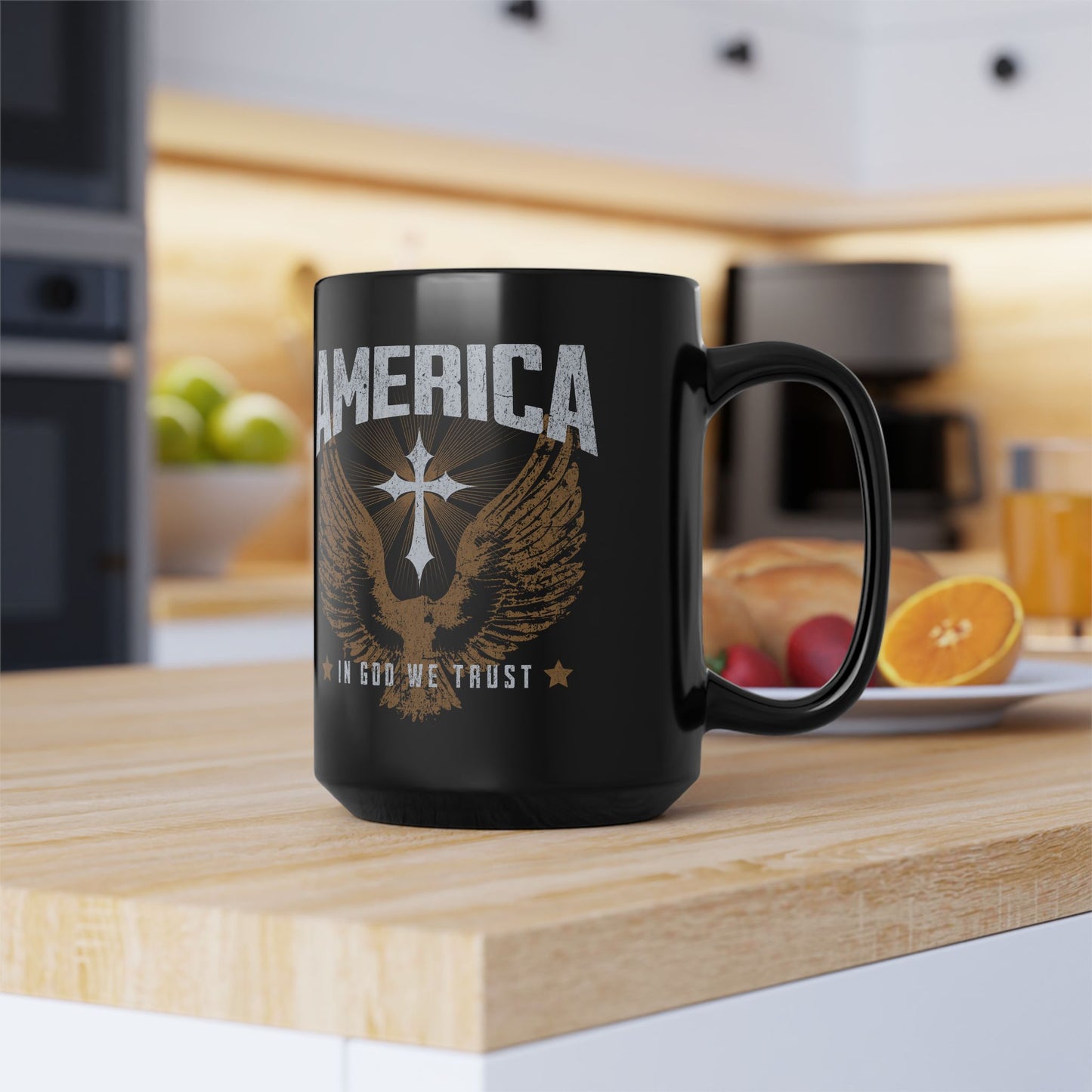 America In God We Trust Black Mug