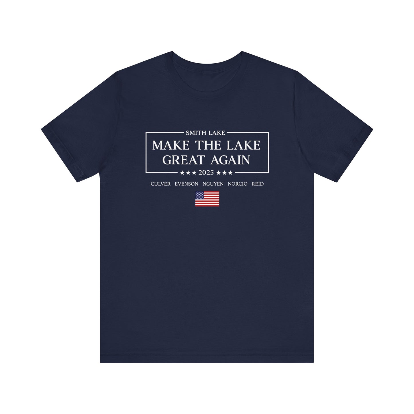 Make The Lake Great Again Small Flag Navy T-Shirt