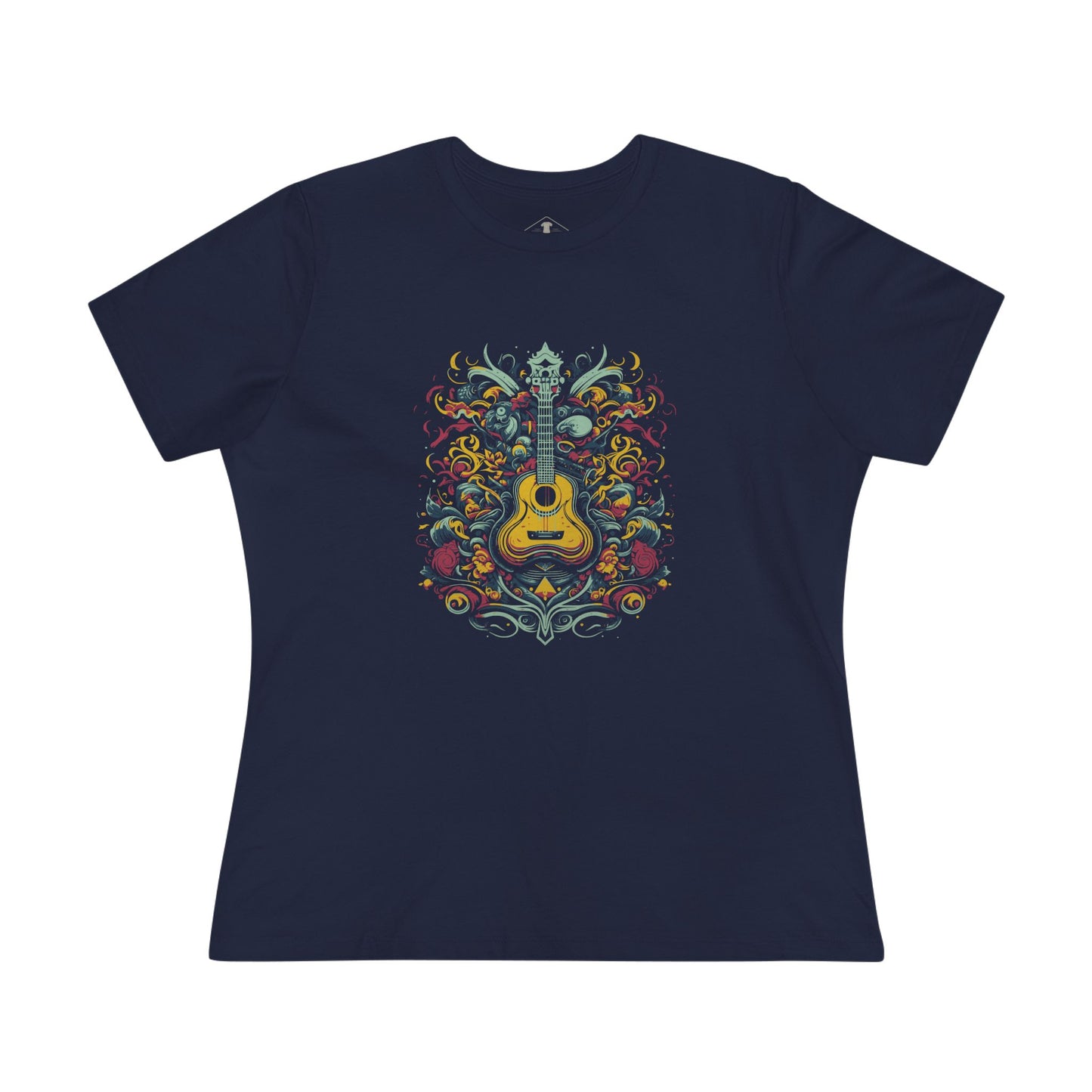 Floral Guitar Navy Womens T-Shirt