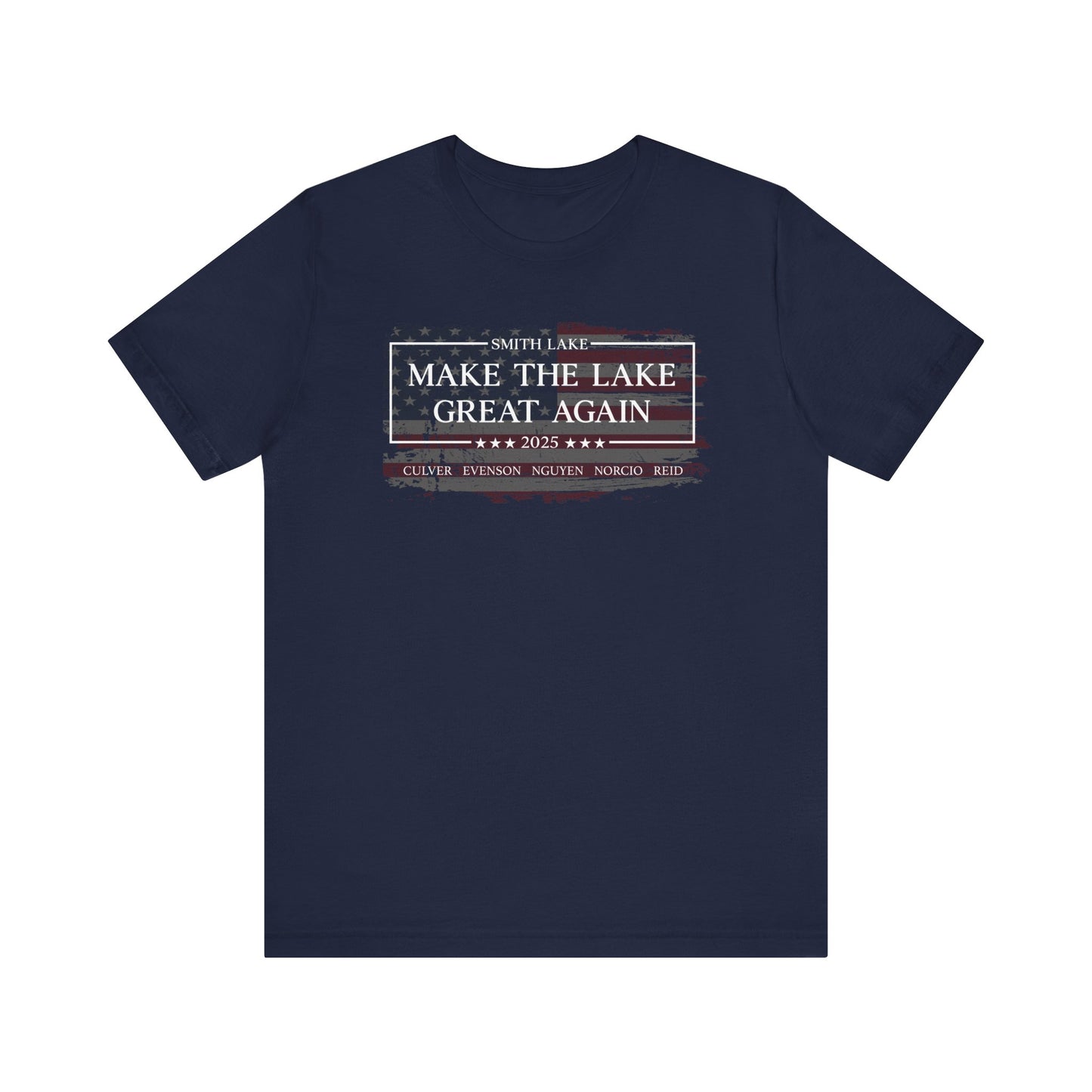 Make The Lake Great Again Tattered Flag Navy T-Shirt