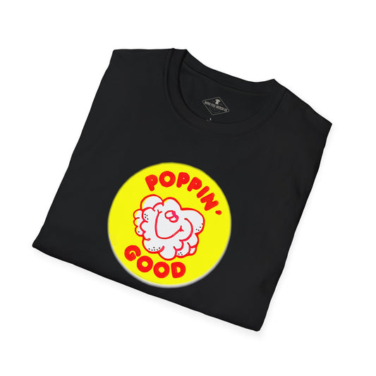 Vintage 1980's Popcorn Scratch & Sniff Sticker Black T-Shirt