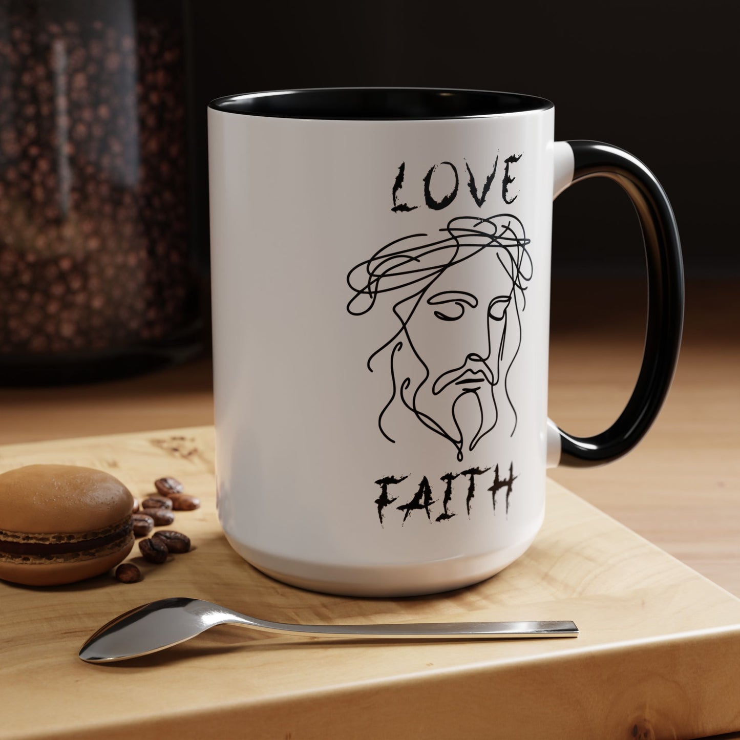 Jesus Love Faith Black Accent Mug