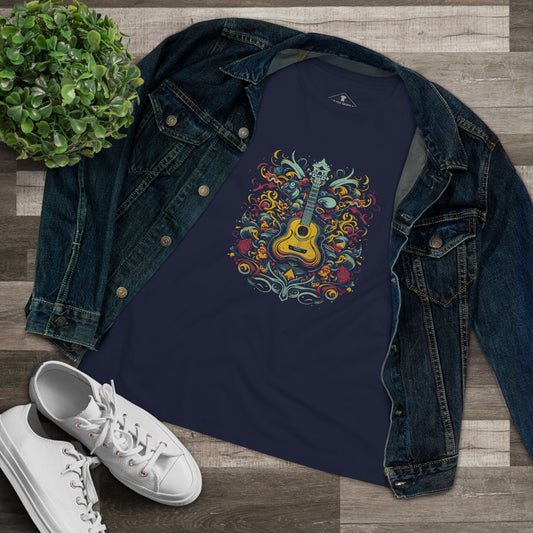 Floral Guitar Navy Womens T-Shirt