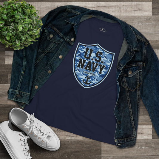 US Navy Camo Shield Blue Womens T-Shirt