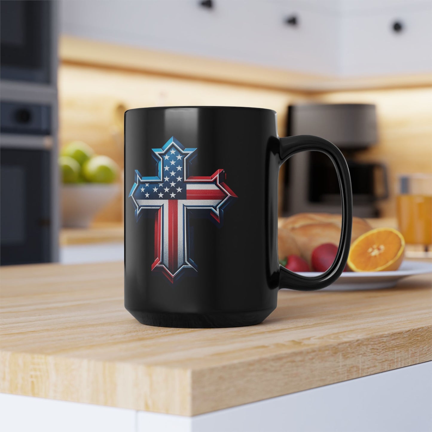 American Flag Cross Black Mug