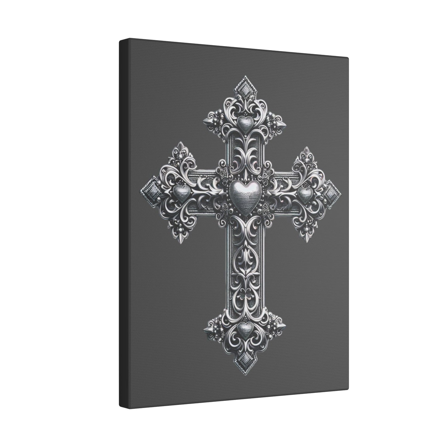 Ornamental Cross Grey Wall Canvas