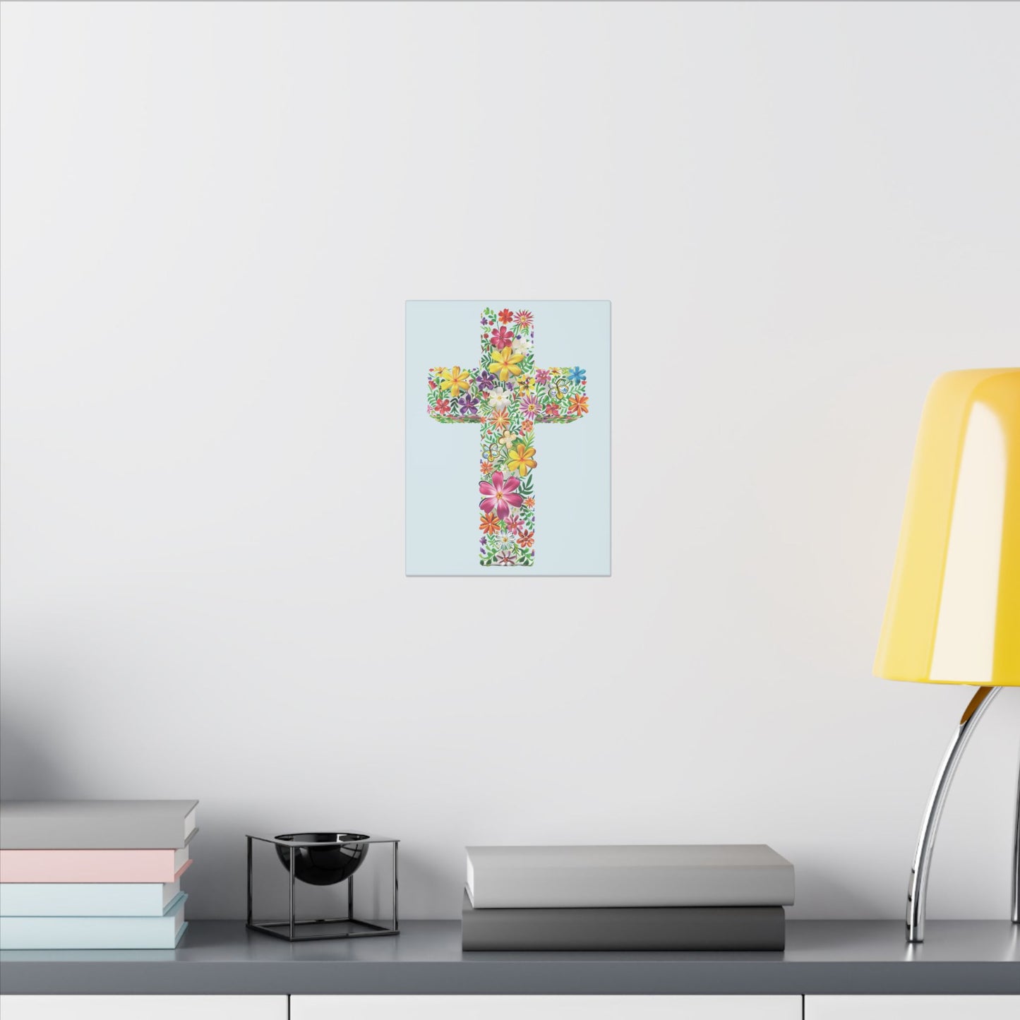 Floral Cross Light Blue Wall Canvas
