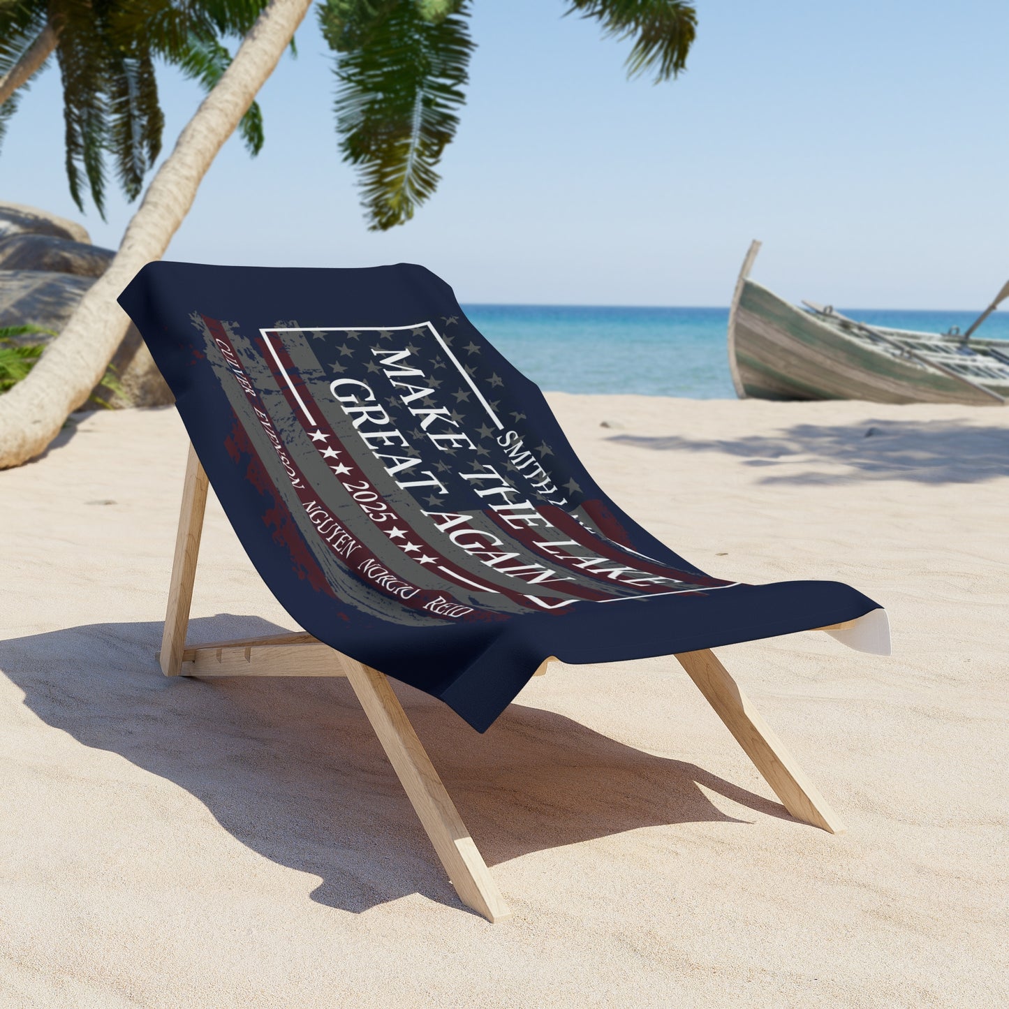 Make The Lake Great Again Tattered Flag Beach Towel