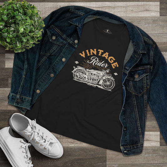 Vintage Rider Motorcycle Black Womens T-Shirt