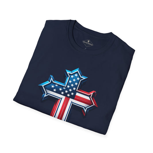 American Flag Cross Navy Blue T-Shirt