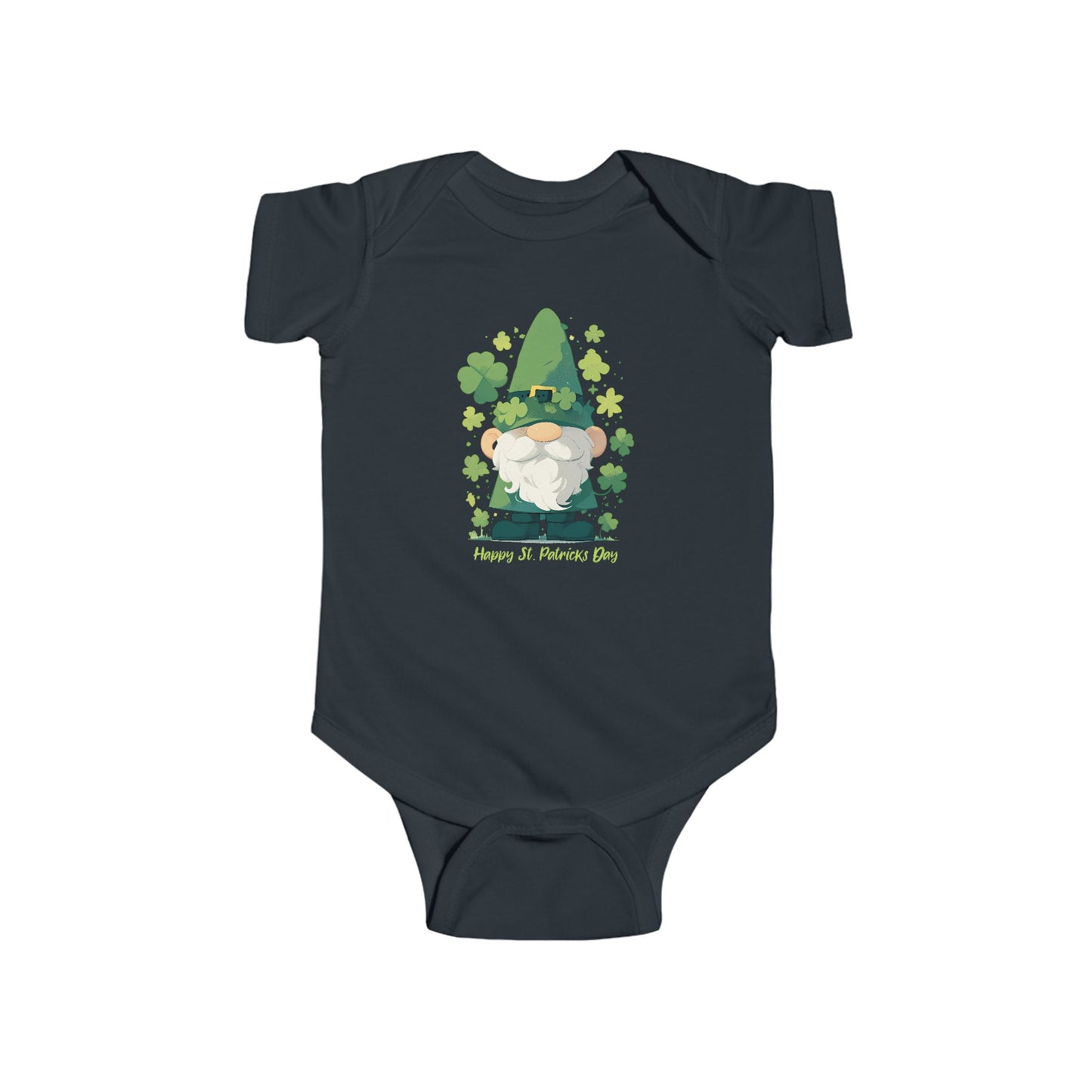 St. Patrick's Day Gnome Black Baby Bodysuit