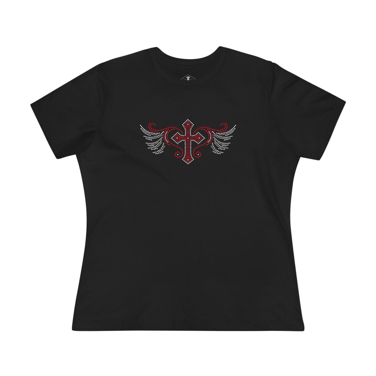 Cross Wings "Rhinestone" Black Womens T-Shirt
