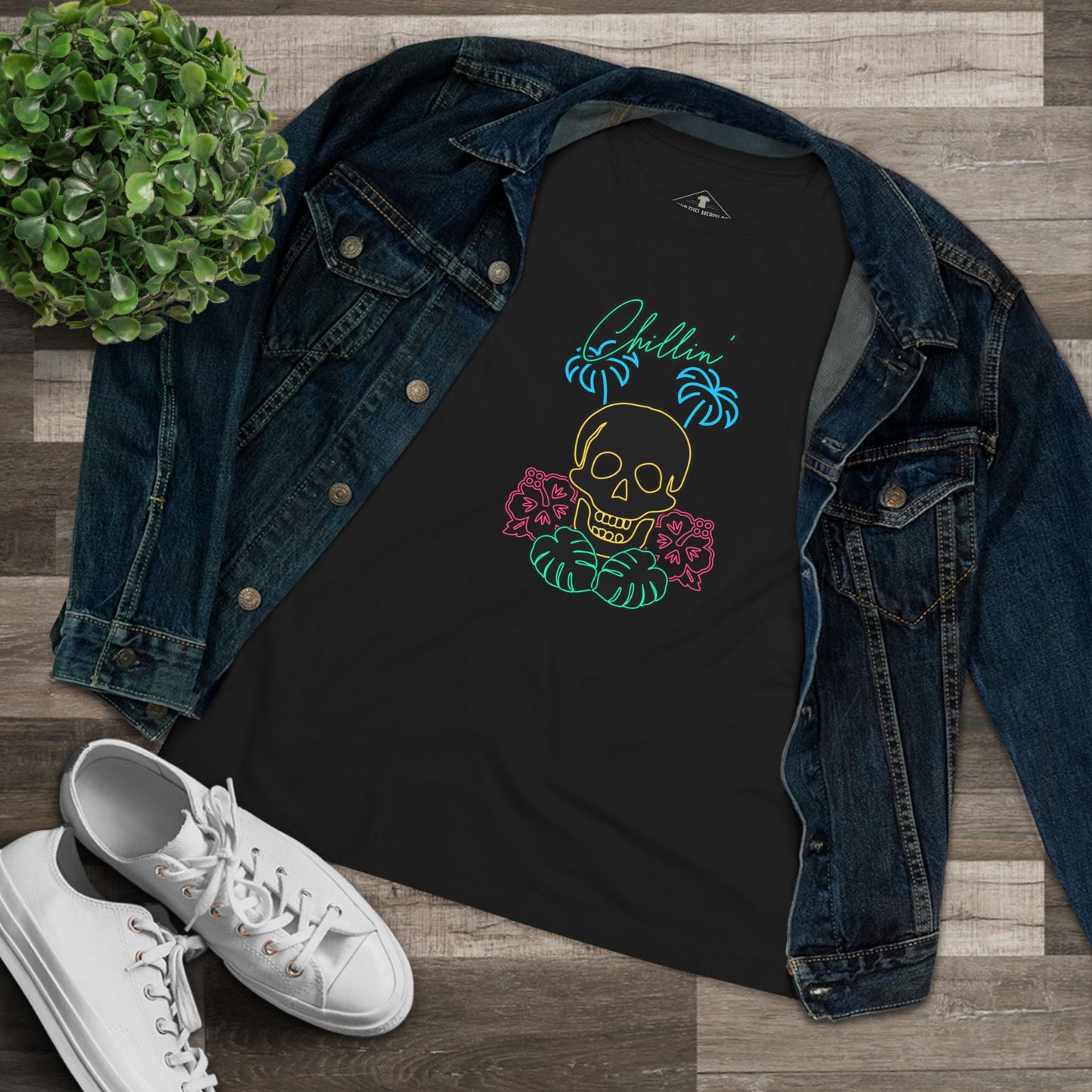 Chillin' Neon Skull Black Womens T-Shirt