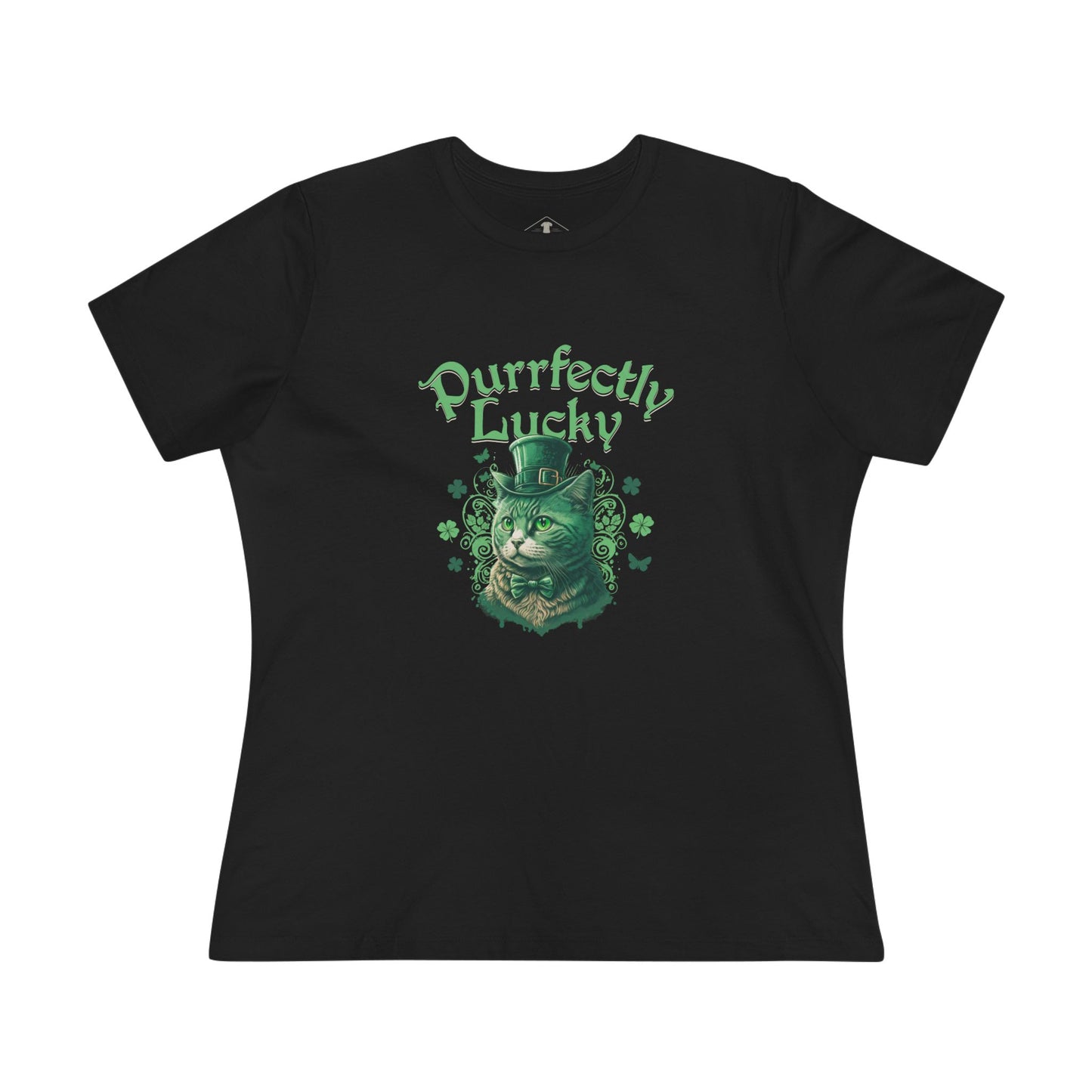 Purrfectly Lucky Black Womens T-Shirt