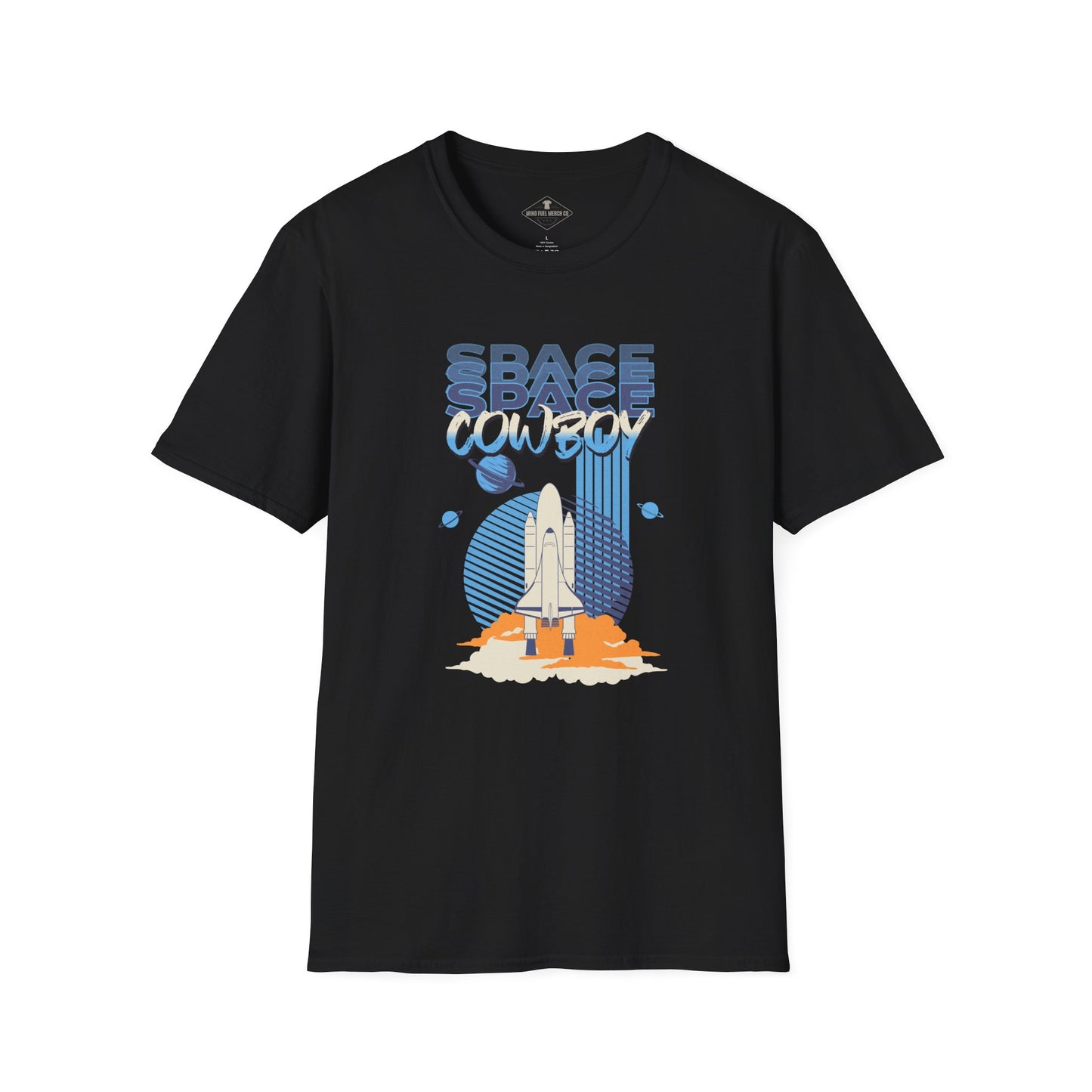 Space Cowboy Rocket Ship Black T-Shirt