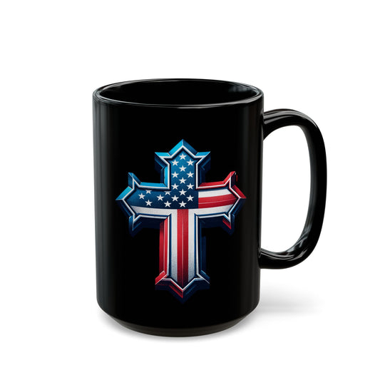 American Flag Cross Black Mug