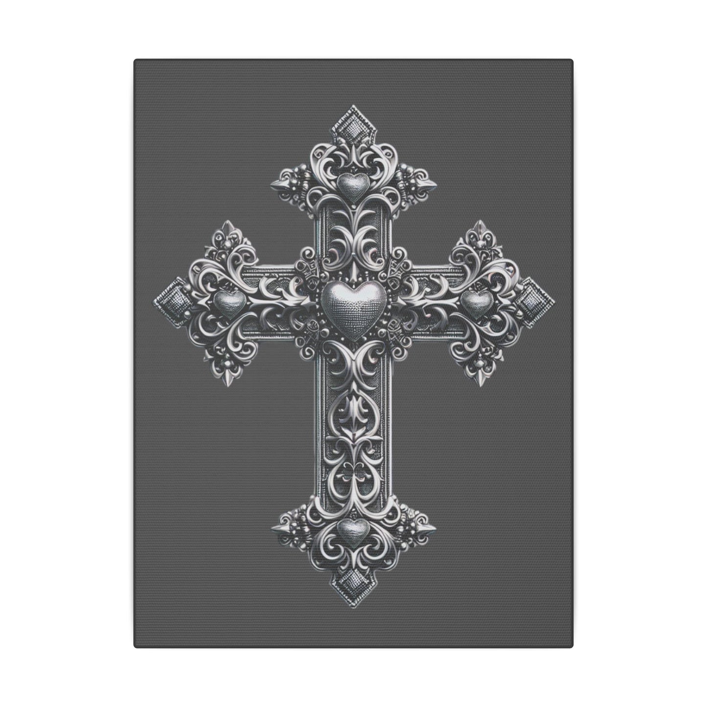 Ornamental Cross Grey Wall Canvas