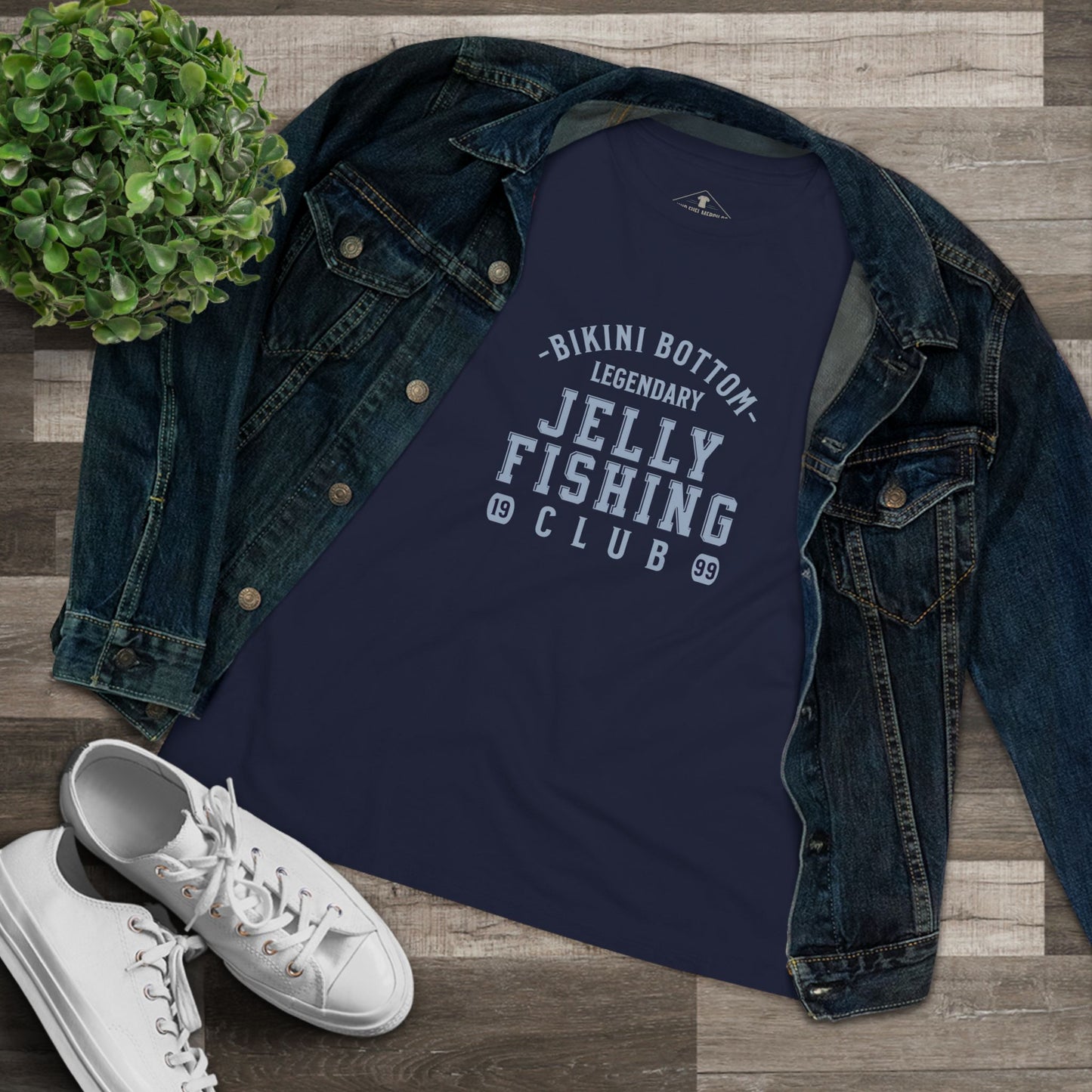Bikini Bottom Jelly Fishing Club Navy Womens T-Shirt