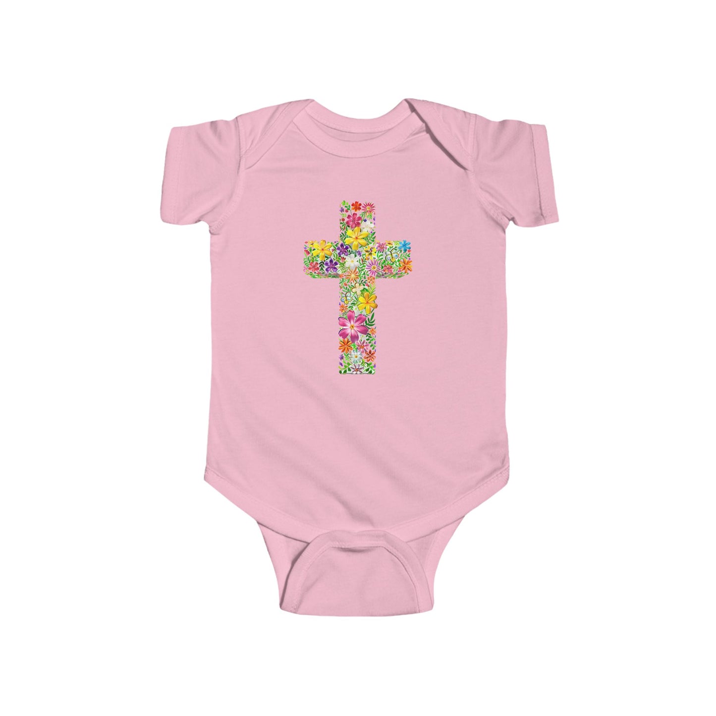 Floral Cross Pink Baby Onesie