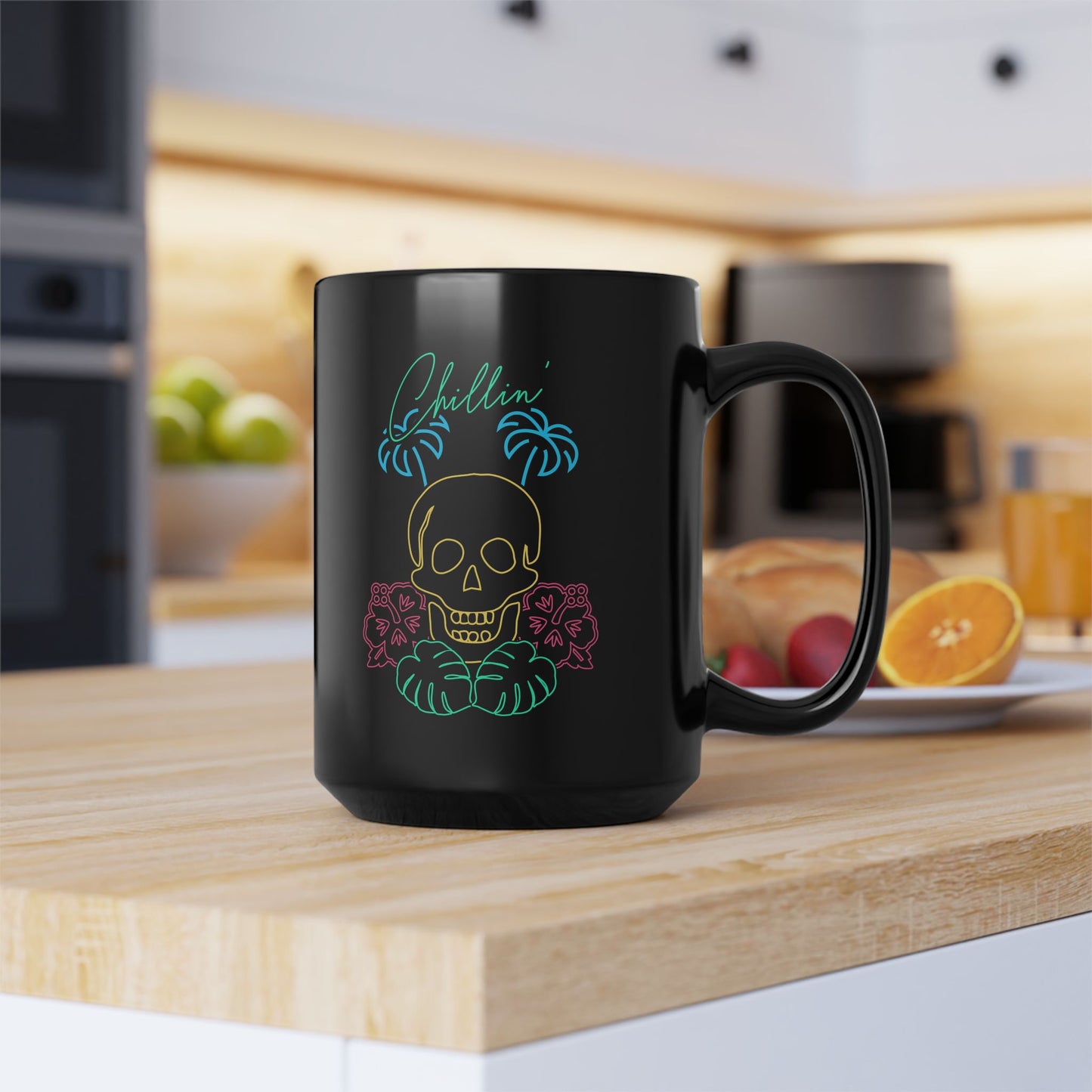 Chillin' Neon Skull Black Mug