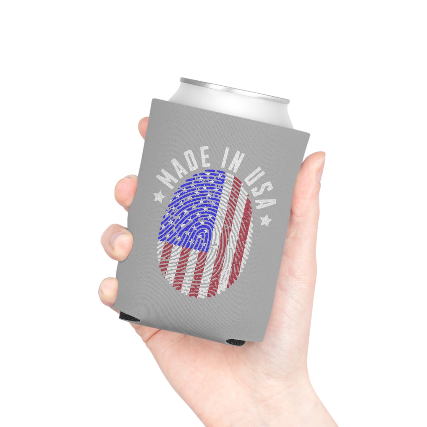 Made In USA Fingerprint Grey Koozie Can Cooler