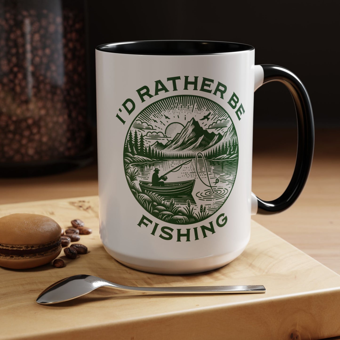 I'd Rather Be Fishing Black Accent Mug
