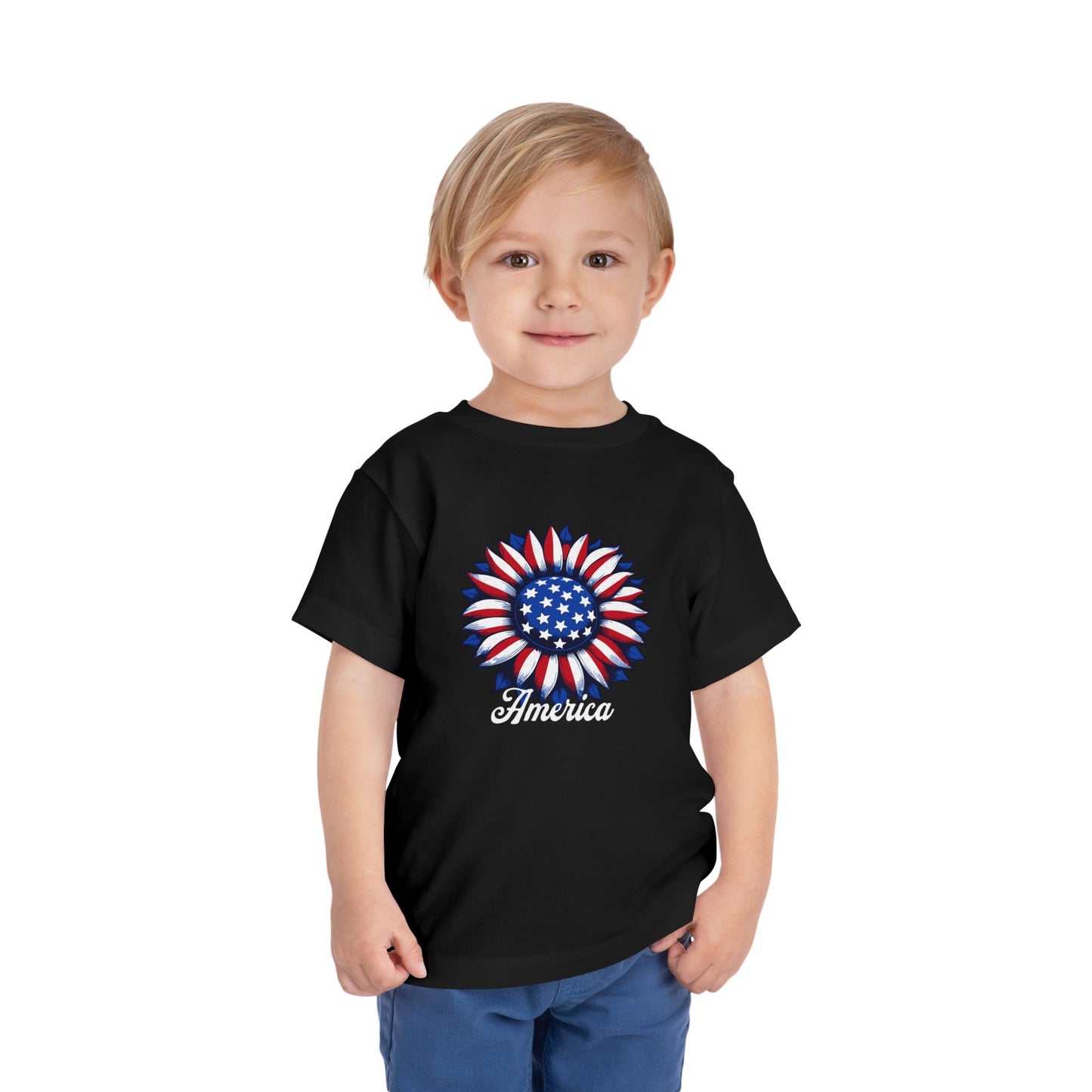 American Flag Flower Black Toddler T-Shirt