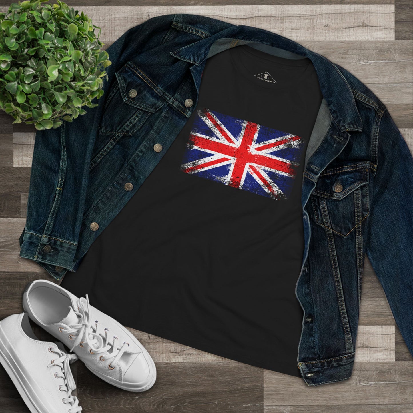 Union Jack UK Flag Black Womens T-Shirt