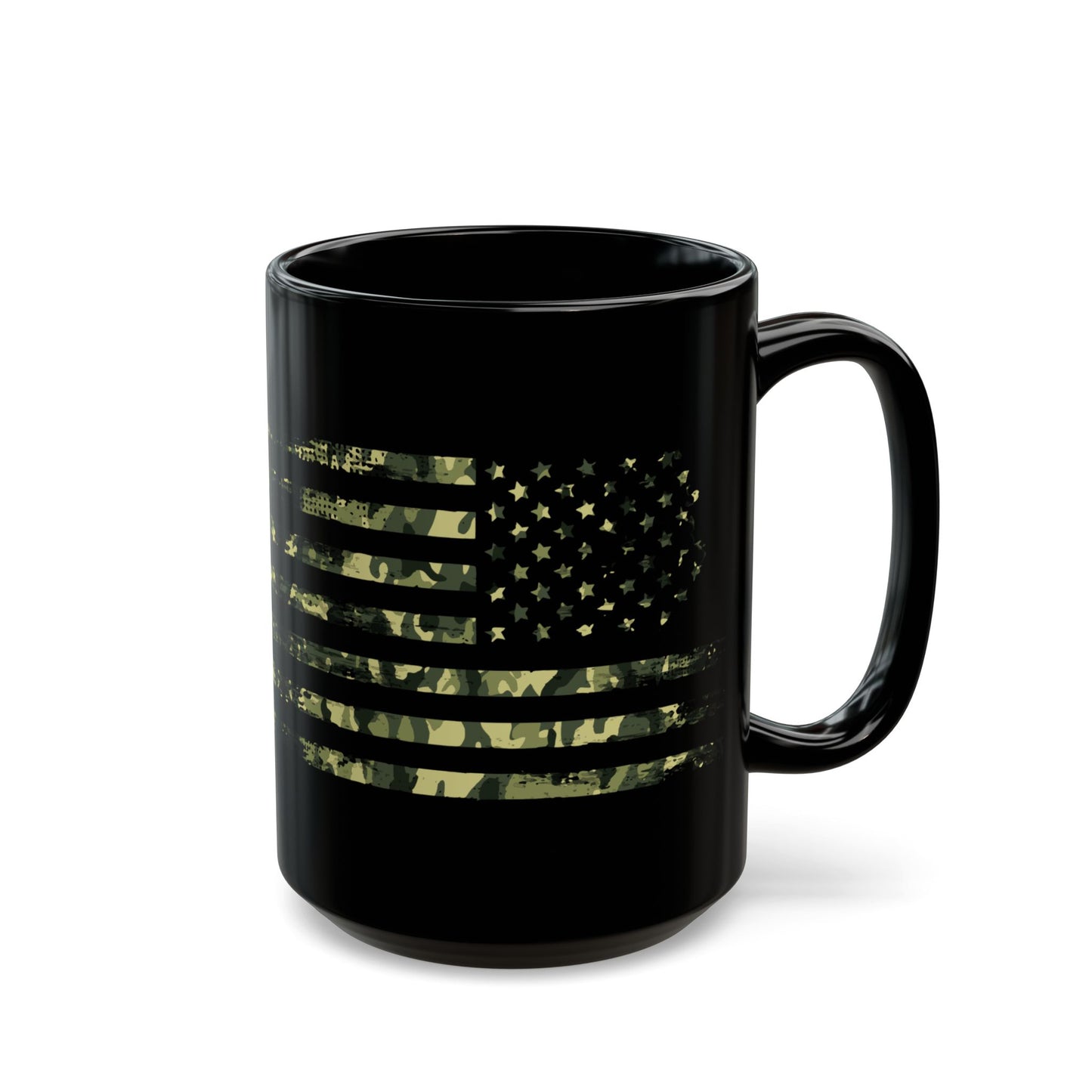 Green Camo US Flag Black Mug