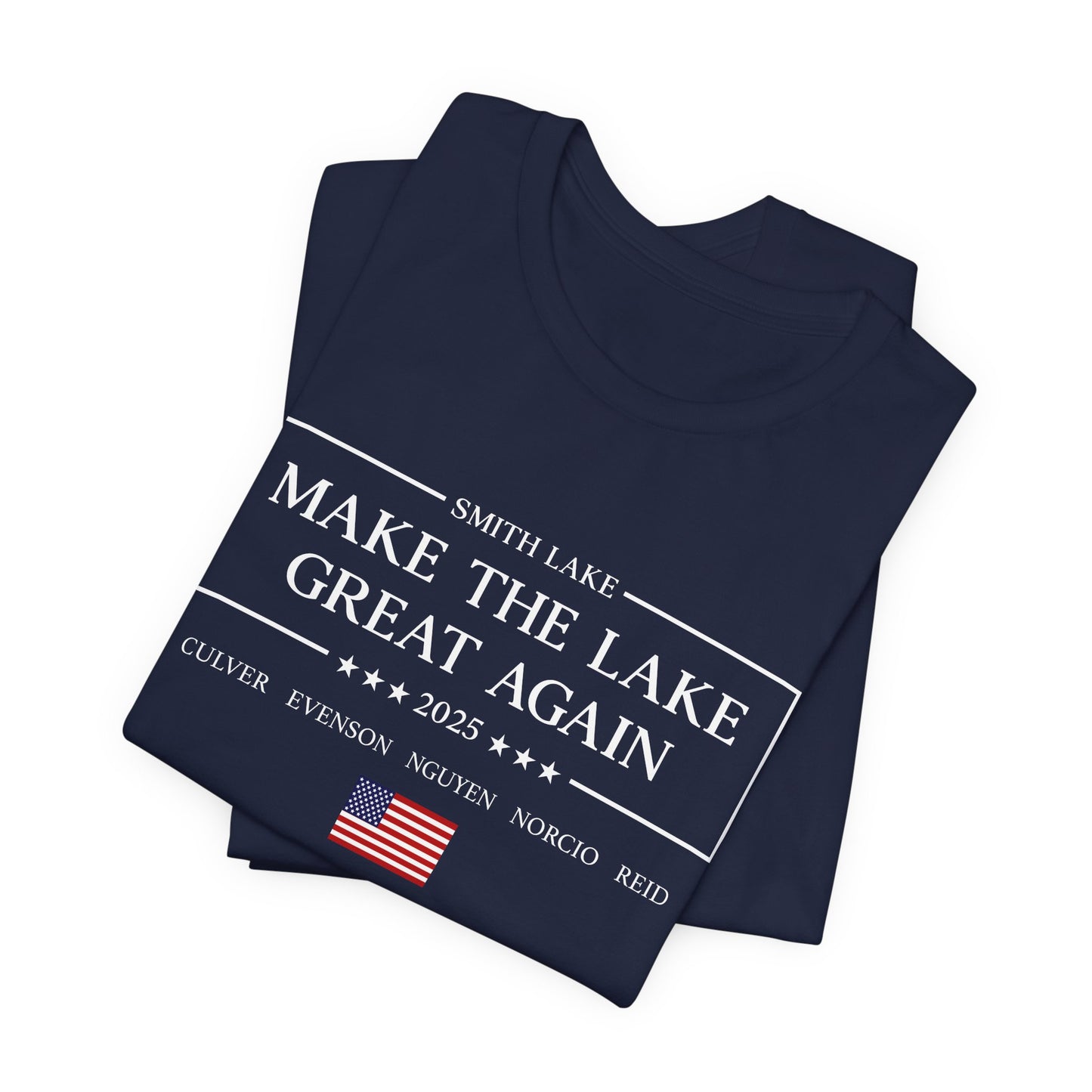 Make The Lake Great Again Small Flag Navy T-Shirt