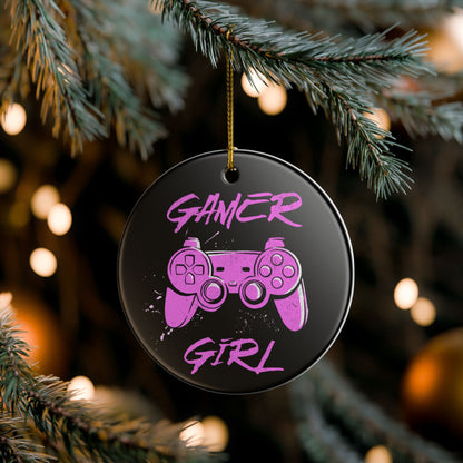 Gamer Girl Ceramic Christmas Tree Ornament