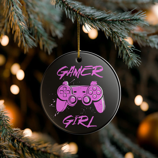 Gamer Girl Ceramic Christmas Tree Ornament