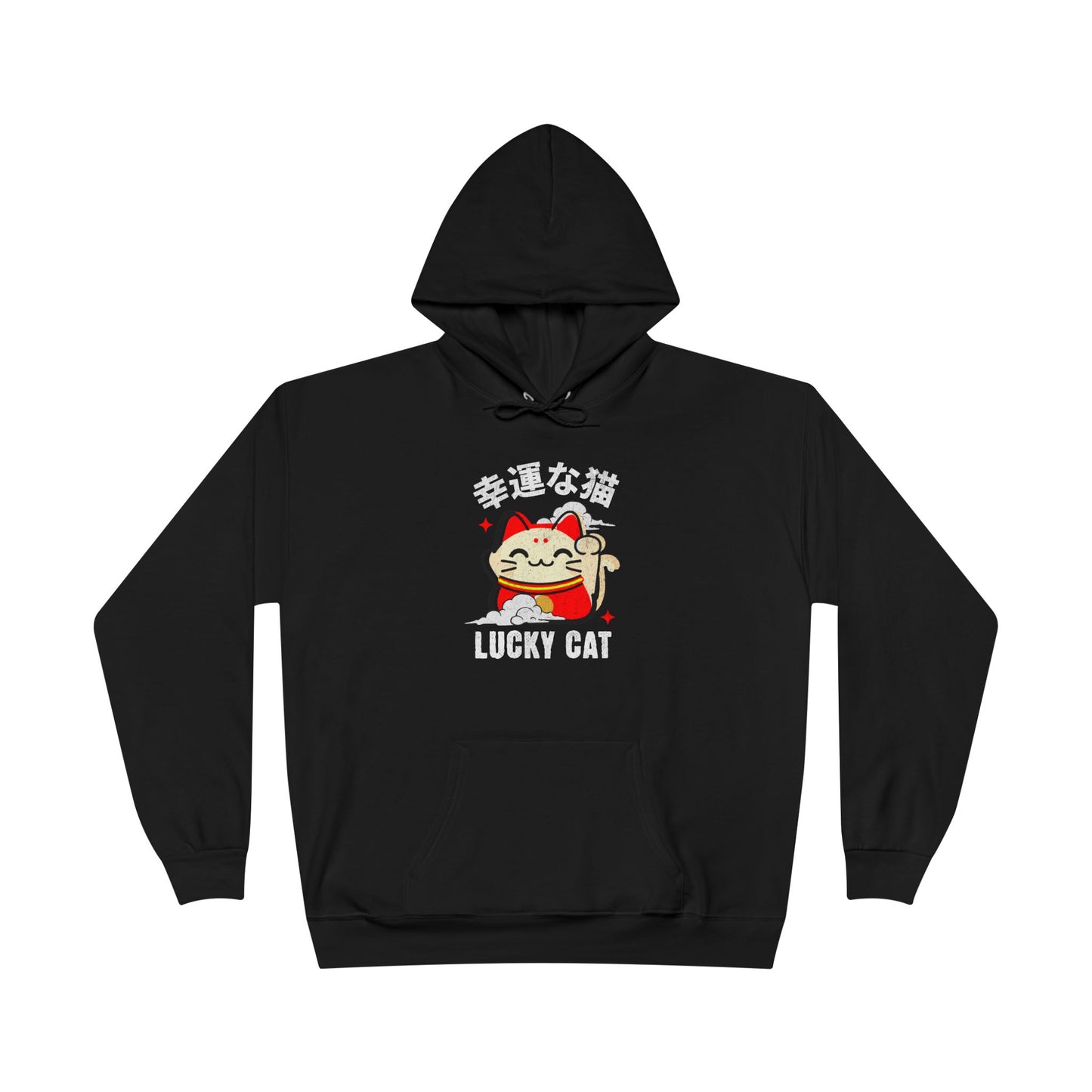 Japanese Waving Lucky Cat Maneki-Neko Black Hoodie